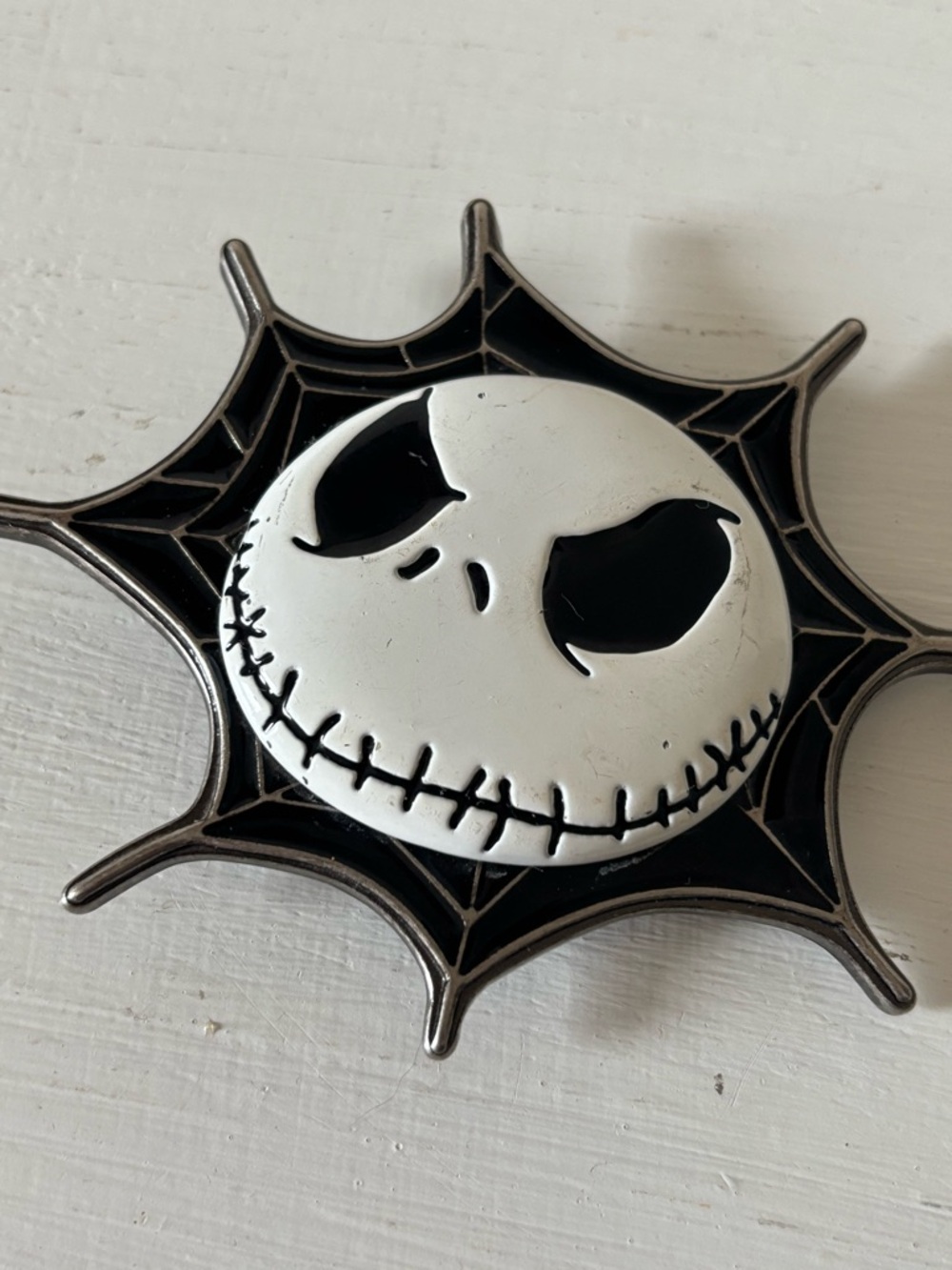 Jack Skellington Spiderweb Belt Buckle - Black & White Enamel